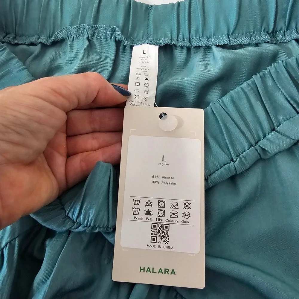 Halara Handkerchief Hem Mini Skirt Large Teal Green Fairycore Ruffle Tie Waist